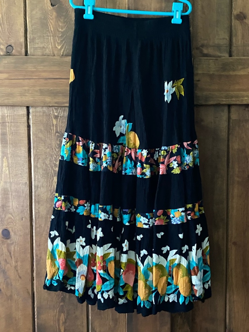 Carole Little Black Maxi Skirt with Multicolor Floral Bands - Picture 2 of 3